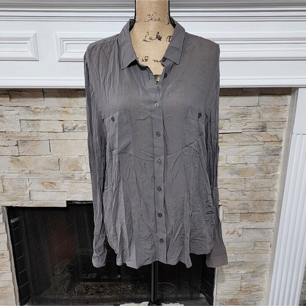Loft steel Grey super soft‎ button down flowy shirt plus size XXL NEW!!!